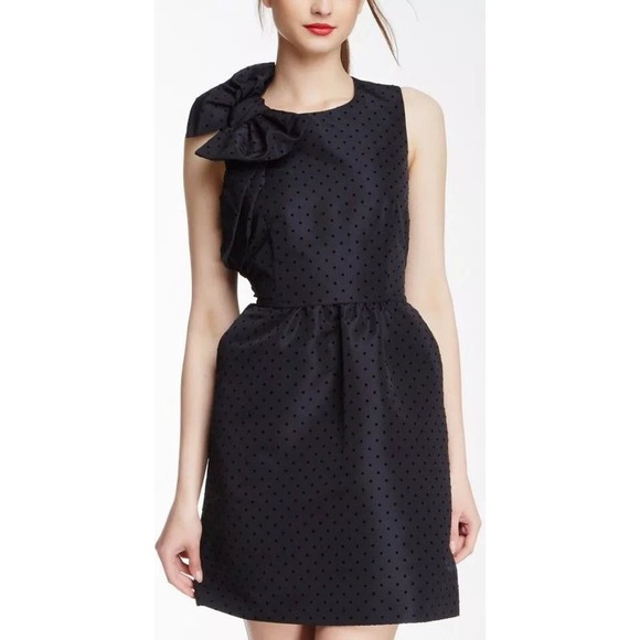 Red Valentino Sleeveless Bow-Accent A-Line Dress Polka Dot Black
